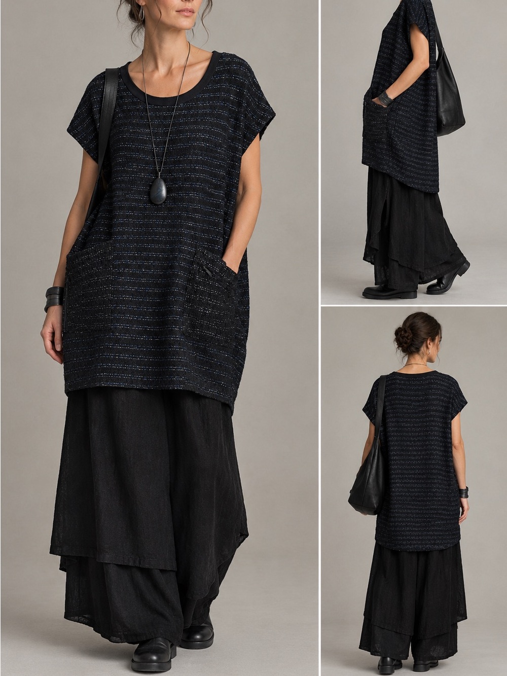 Ruti Womens L/XL Knit Tunic Dress Quiet Luxury Minimalist Lagenlook Artsy